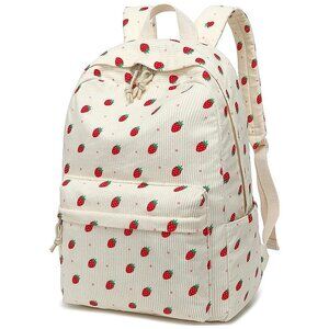 Large Corduroy Bookbag Lightweight 17 inch-Beige-strawberry